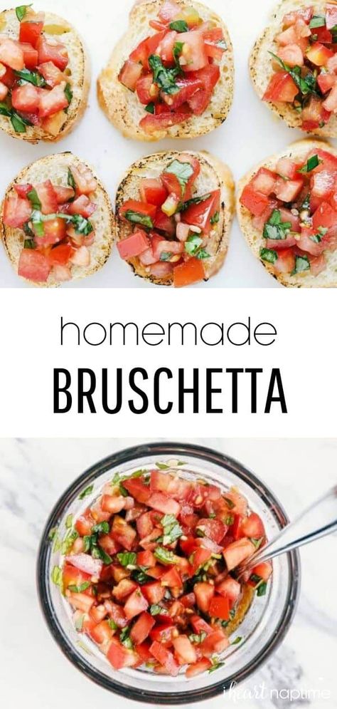 Toasted baguette slices topped with a fresh tomato and basil mixture. So delicious and easy to whip up. You'll be making this homemade bruschetta all summer long! #bruschetta #tomatoes #basil #fresh #summer #summerrecipes #appetizers #appetizerrecipes #easyappetizers #summerappetizers #recipes #iheartnaptime Bruschetta Tomatoes, Toasted Baguette Slices, Thanksgiving Dinner For Two, Homemade Bruschetta, Baguette Slices, Toasted Baguette, Easy Bruschetta, Thanksgiving Appetizer Recipes, Soup Appetizers