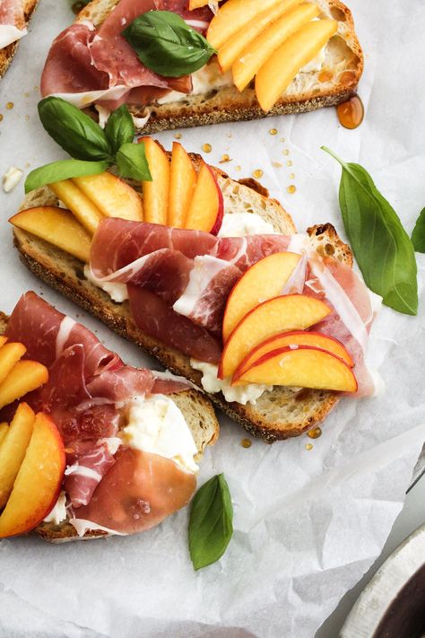 Prosciutto Toast, Peach Burrata, Prosciutto Sandwich, Cilantro Lime Vinaigrette, Greek Chicken Salad, Burrata Cheese, Lime Vinaigrette, Grilled Peaches, Summer Eating