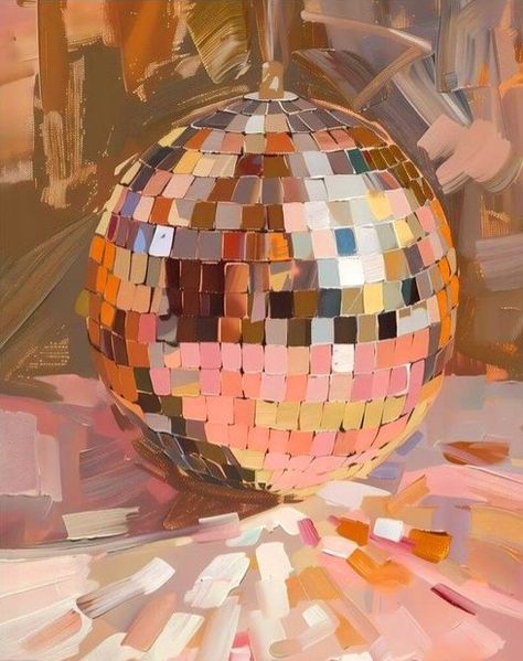 Dorm Room Mirror, Glam Room Aesthetic, Maximalist Painting, Disco Wall Art, Girly Dorm Room, Disco Ball Poster, Disco Wall, Wall Art Silver, Girly Dorm