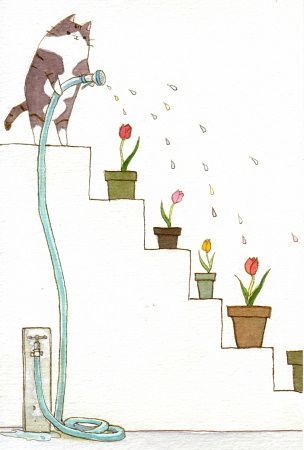 Little G Animals Watercolor, Pola Sulam, Art Et Illustration, Cats Illustration, Childrens Illustrations, Cat Illustration, Children's Book Illustration, Cat Drawing, A Drawing