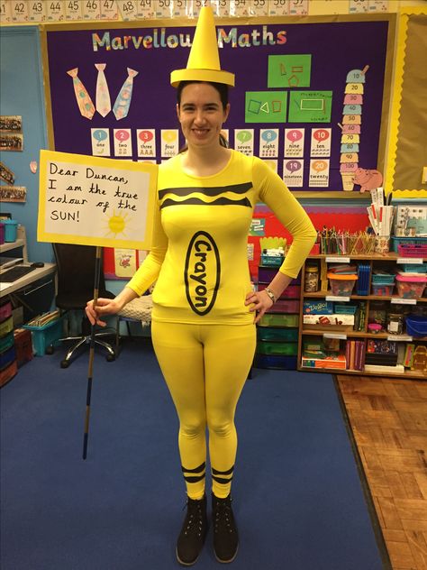 The Day The Crayons Quit Costume for World Book Day! World Literature Costume, The Day The Crayons Quit Costume, Crayon Costume Diy, Bookweek Costumes For Teachers, Eve Jeffers, Easy Book Week Costumes, Kids Book Character Costumes, World Book Day Outfits, Book Parade