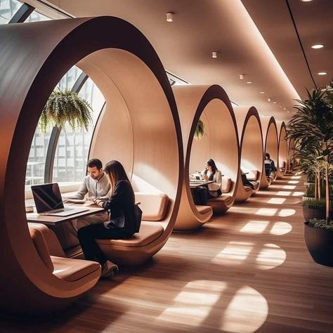 Study Hub Design, Library Seating Ideas, Architectural Firm Office, Innovative Office Design Workspaces, Coworking Space Ideas, Cowork Space, Tranquil Spaces, Futuristic Office, Coworking Space Design