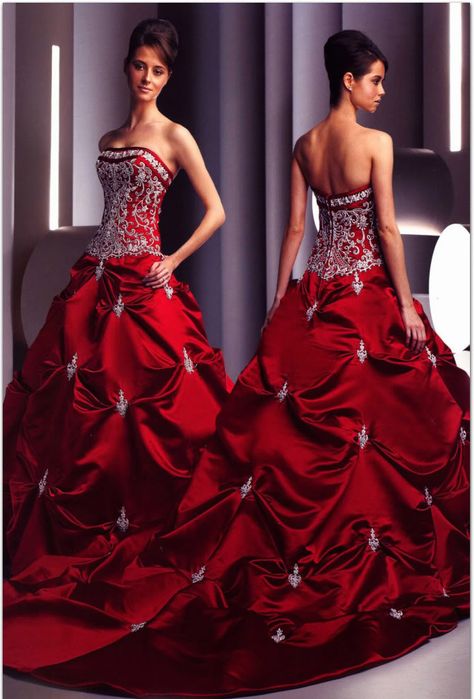 Red and Gold Wedding Dresses | It is a red wedding dress. This red wedding dresses was made with high ... Red Wedding Gowns, Wedding Gown A Line, Wedding Dresses Images, Red And White Weddings, Red Wedding Dress, Satin Wedding Gown, Bridal Ball Gown, Red Wedding Dresses, Wedding Dresses Satin