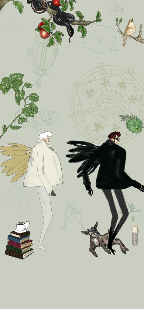 Good Omens Wallpaper Aziraphale, Crowley Aziraphale Wallpaper, Aziraphale Color Palette, Good Omen Wallpaper, Crowley And Aziraphale Wallpaper, Good Omens Matching Wallpaper, Aziracrow Wallpaper, Crowley Wallpaper Good Omens, Good Omens Phone Wallpaper