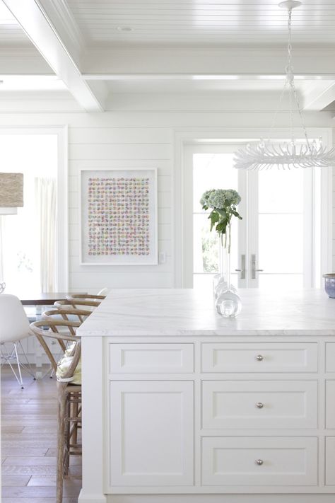 kitchen & breakfast rooms - Collins Interiors Inlay Kitchen Cabinets, Coffered Ceiling With Shiplap, Collins Interiors, Island Cabinet, Ceiling Details, Breakfast Rooms, White Island, Inset Cabinets, Large Kitchen Island