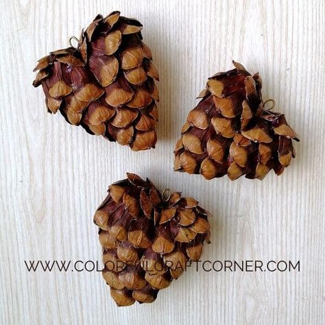 Pine Cone Valentine Craft, Hemlock Pine Cone Crafts, Small Pine Cone Crafts, Pine Cone Crafts Christmas, Pinecone Ornaments Diy, Pinecone Heart, Rustic Christmas Tree Ornaments, Cone Painting, Pinecone Decor