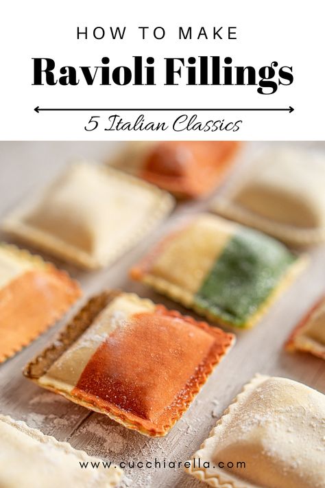 Ravioli Fillings, Homemade Ravioli Filling, Italian Ravioli, Ravioli Recipe Homemade, How To Make Ravioli, Pasta Dough Recipes, Ravioli Filling, Ravioli Pasta, Homemade Pasta Recipe