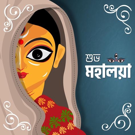 Vector indian festival happy mahalaya so... | Premium Vector #Freepik #vector #navratri #navratri-festival #durga-puja-banner #durga-face Creative Durga Painting, Mahalaya Poster Design, Mahalaya Creative Post, Durga Puja Banner Design, Mahalaya Creative Ads, Mahalaya Wishes, Mahalaya Durga, Durga Puja Banner, Happy Mahalaya