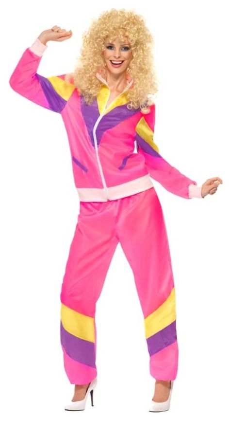 Smiffy's Women's 80's Height Of Fashion Shell Suit Costume with Jacket and Trousers, Multi Colored, Small Bad Taste Party, 80s Party Ideas, 1980s Fancy Dress, 80s Sportswear, 80s Fancy Dress, Dancing Pose, 80s Party Outfits, Fancy Dress Ideas, Kawaii Clothes Goth