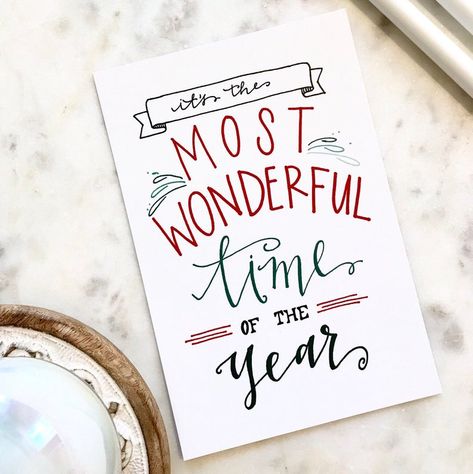 Christmas Postcard Set It's the Most Wonderful | Etsy Postcards For Christmas, Christmas Cards Hand Lettering, Caligraphy Christmas Cards, Christmas Handlettering Quotes, Hand Lettering Christmas Cards, Christmas Calligraphy Quotes, Christmas Calligraphy Cards, Christmas Card Lettering, Handwritten Christmas Cards