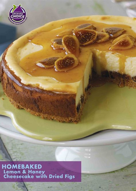 You could bring lemon and honey cheesecake to brunch or a dinner party. The lemon honey drizzled on top makes this dried fig cheesecake a centerpiece sweet. #lemonhoneycheesecake #driedfigcheesecake #figcheesecake #valleyfig Fig Cheesecake, Honey Cheesecake, Dried Fig Recipes, Fig Dessert, Dried Fig, Lemon And Honey, Fig Fruit, Lemon Honey, Fig Recipes