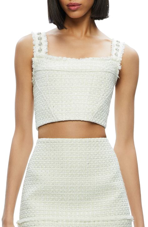 Alice + Olivia Vicenta Embellished Corset Tweed Tank available at #Nordstrom Structured Corset, Evening Jumpsuit, Alice And Olivia, Women Men Shoes, Casual Blazer, Vest Dress, Skirt Leather, Alice Olivia, Square Neck