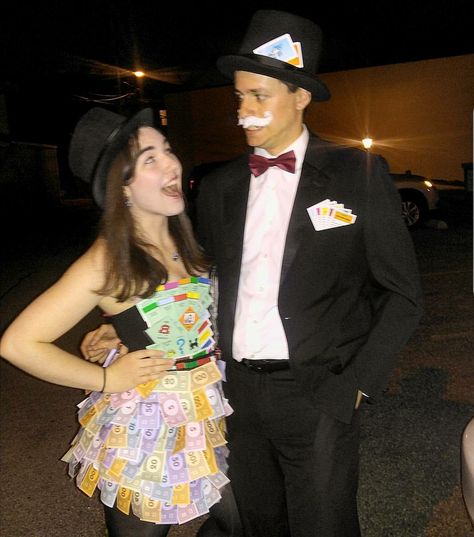 Mr. Monopoly and Monopoly game board couples costume Monopoly Couples Costume, Mr Monopoly Costume, Monopoly Man Costume Diy, Monopoly Halloween Costumes, Monopoly Costume Diy, Couple Monopoly, Board Game Costume Ideas, Monopoly Man Costume, Board Game Costumes