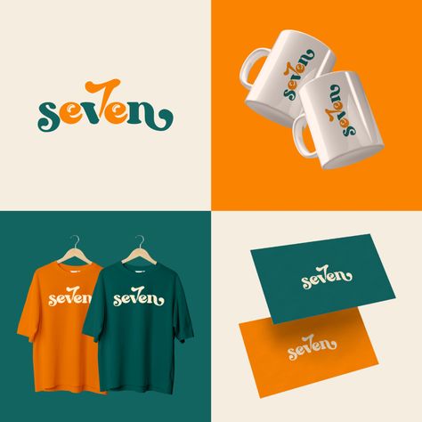 A very unique retro style Logotype design & Brand Identity design for the brand 7SEVEN. Graphic Design Studio Branding, Brand Identity Design Layout, Polo Shirt Design Ideas, Logo Mockup Design, Diary Cover Design, Cafe Branding Design, Brand Merch, Food Logo Design Inspiration, Branding Concept