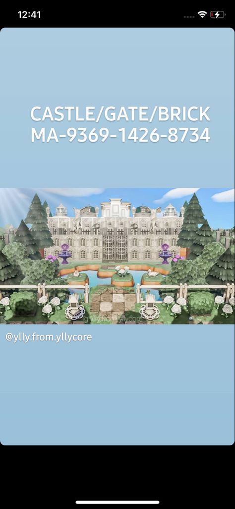 Animal Crossing custom design code for a castle, gate, bricks, or whatever your creative heart desires! Acnh Furniture, Acnh Castle, Animal Crossing Custom Design, Ac Ideas, Castle Ideas, Castle Gate, Castle Aesthetic, Castle Wall, Castle Designs