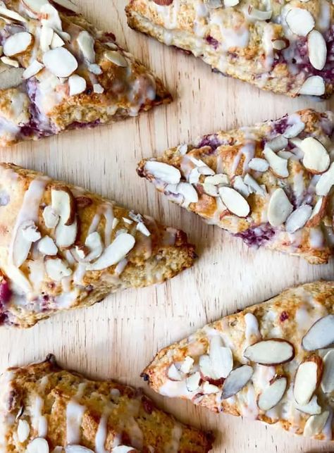 Almond Raspberry Scones – Sugary Logic Raspberry Scone, Savory Scones Recipe, White Chocolate Raspberry Scones, Lemon Scones Recipe, Lemon Blueberry Scones, Almond Scones, Blueberry Lemon Scones, Raspberry Scones, Scone Recipes