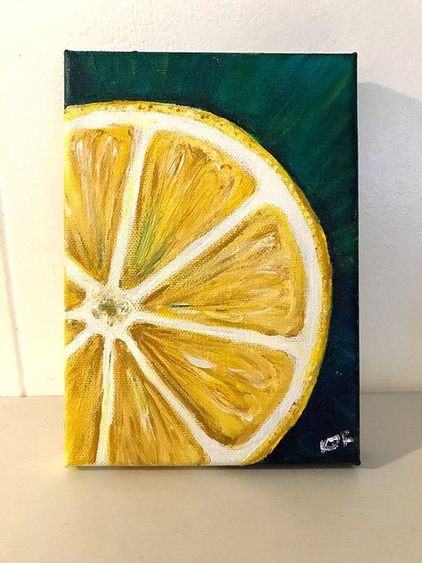 College Canvas, Painting Night, Painting Parties, Lemon Painting, Lemon Art, Interior Paintings, Cute Canvas Paintings, Lemon Decor, Fruit Painting