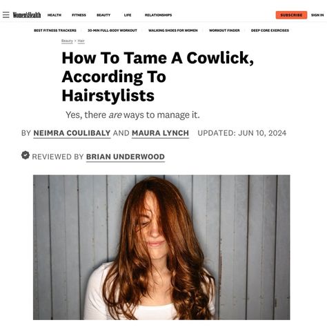 Have you ever struggled with stubborn pieces of hair that can’t seem to lay flat? Or the strands of your hair stick out in a swirl? You may be dealing with cowlicks. Earlier this month, I had the pleasure of writing this piece to help those of you who are looking for tips and tricks to manage cowlicks. Big thanks to @edgybgirl for giving me her professional insights. Also, a huge thanks to @danielleknecole and @womenshealthmag for the opportunity to work on this piece. To read more, check... Cowlick Bangs, Cowlick Hair, Herbal Hair Rinse, Best Fitness Tracker, Hair Vitamins, How To Style Bangs, Tips For Women, Hair Stick, Big Thanks