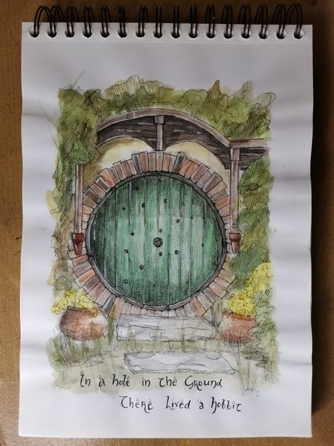 #thehobbit #lotr #hobbit #art #watercolor #painting Hobbit Door Watercolor, Hobbit Painting Acrylic, Lotr Art Painting, Hobbit Door Painting, Lotr Paintings, Lotr Watercolor, Hobbit Watercolor, Hobbit Doors, Hobbit Party