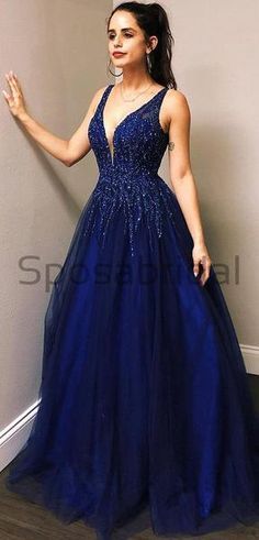 Dresses For Event, Graduation Party Dress, Gown Graduation, Graduation Party Dresses, V Neck Prom Dresses, Beaded Tulle, Prom Dresses Sleeveless, Blue Tulle, Grad Dresses