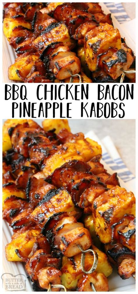 Chicken Pineapple Kabobs, Bacon Pineapple, Grilled Chicken Dinner, Barbecue Dinner, Pineapple Kabobs, Chicken Kabob Recipes, Chicken Pineapple, Grilled Bbq Chicken, Chicken Bbq