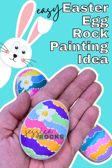 Egg Rock Painting, Draw A Bunny, Rock Painting Idea, Egg Rock, Dollar Sign, Rock Painting Designs, A Bunny, Easy Easter, Learn How To Draw