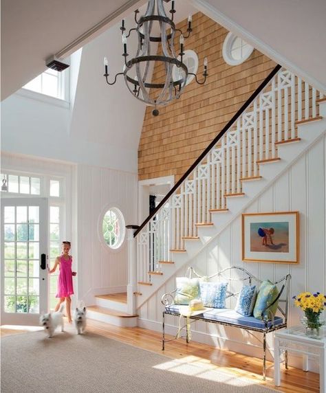 Nautical stairway Vertical Railing, Residential Staircase, Timber Handrail, Cedar Shake, South Carolina Homes, Dream Farm, Sullivans Island, House Of Turquoise, Haus Am See