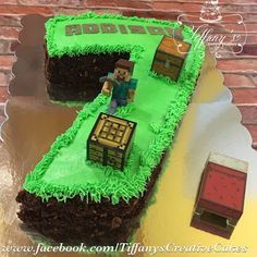 Minecraft Number Cake, 5 Number Cake, Number Cake 4, Titanic Cake, Chocolate Dirt, Minecraft Birthday Cake, 7th Birthday Cakes, Minecraft Birthday Party, 5 Number