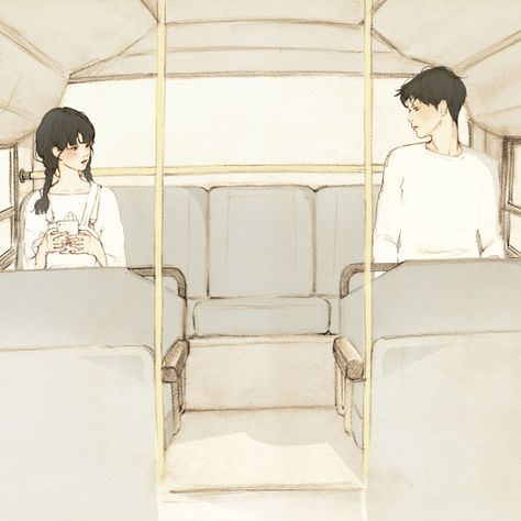 There Is ‘some’thing Between Us! | Bored Panda Bus Love Couple, Bus Couple Aesthetic, Bus Anime, Bus Couple, Bus Drawing, Reference Board, Couple Illustration, Korean Art, Drawing Inspo