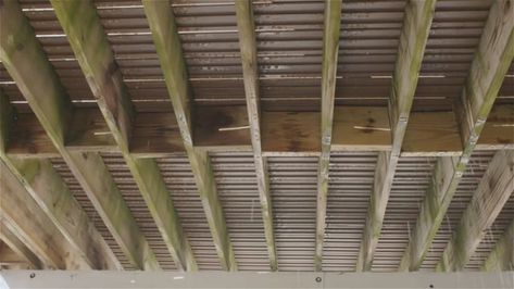 Deck Ceiling Ideas, Under Deck Ceiling, Second Story Deck, Square Tool, Raised Deck, Money Pit, Porch Ceiling, Under Decks, Cedar Fence