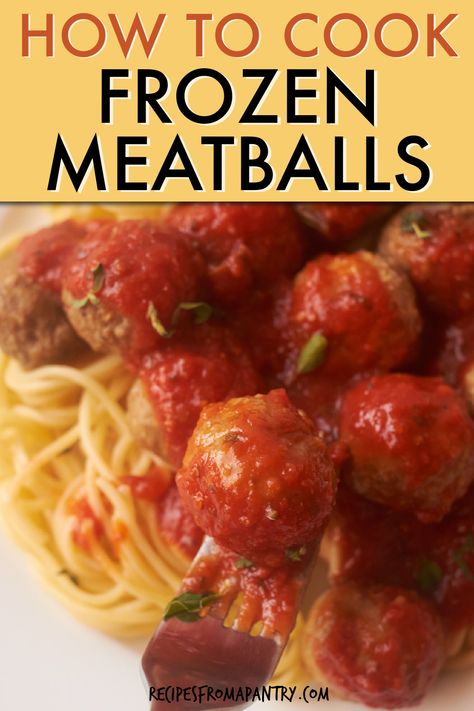 Learn how to make frozen meatballs using your favorite appliance. Frozen meatballs are delicious and versatile, and they are ready quickly. Enjoy them over pasta or rice, on sandwiches, as a meal, or as a tasty appetizer. Meatballs can be topped with various sauces and are perfect for any occasion. This complete guide will so you how to cook frozen meatballs on stovetop, in the crockpot, air fryer, or oven. Click through to get this awesome how to cook frozen meatballs guide!! #frozenmeatballs Frozen Meatballs And Spaghetti, Frozen Meatballs Stovetop, Recipe For Frozen Meatballs, Frozen Meatball Spaghetti Recipes, Meatballs In Crockpot Frozen, How To Cook Frozen Meatballs, Air Fryer Frozen Meatballs, Frozen Meatball Recipes Stovetop, Meatballs On Stovetop