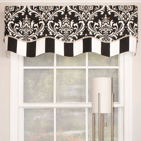 Kitchen Valances, Wide Windows, Valance Window Treatments, White Damask, Window Bed, Curtain Valance, Window Valance, Valances, Kitchen Window