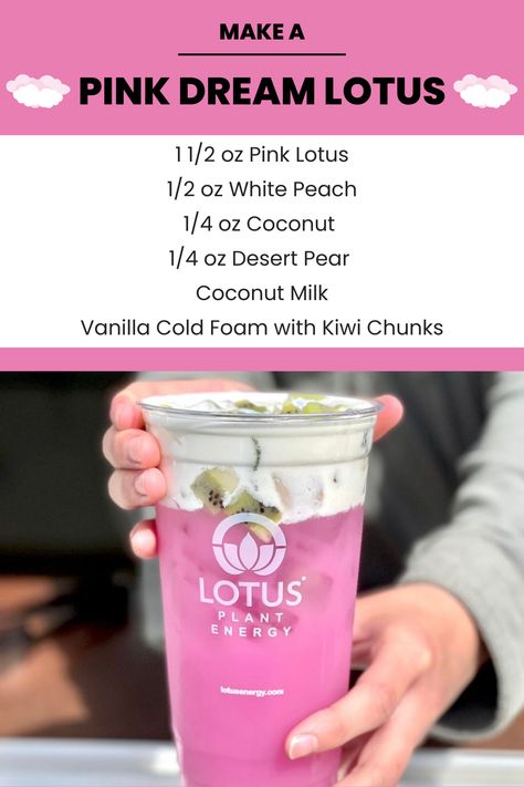 Lotus Drinks With Coconut Milk, White Peach Drink Recipes, Lotus Tea Recipe, Lotus Flavor Combos, Pink Lotus Energy Drink Recipes, Lotus Combos, Lotus Energy Drink Recipes, Lotus Drink Recipes, Lotus Energy Drink Flavors