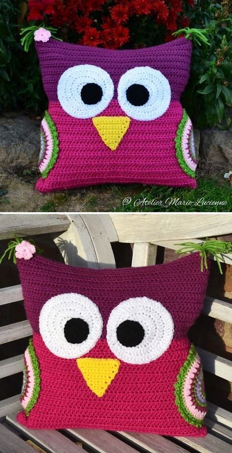 Animal Pillows Pattern, Owl Pillow Pattern, Crochet Owl Pillows, Free Pattern Knitting, Crochet Cushion Covers, Cushion Crochet, Crochet Pillow Patterns Free, Crochet Cushion Pattern, Owl Cushion