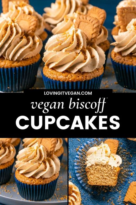 These vegan biscoff cupcakes are fluffy, moist and simply divine. Loaded with biscoff flavor and topped with vegan biscoff buttercream and crushed biscoff cookies. Biscoff Cupcakes Vegan, Plant Based Cupcakes, Vegan Biscoff Cupcakes, Vegan Biscoff Dessert, Biscoff Vegan Recipes, Vegan Biscoff Cake, Vegan Biscoff Cookies, Vegan Biscoff Recipes, Biscoff Buttercream