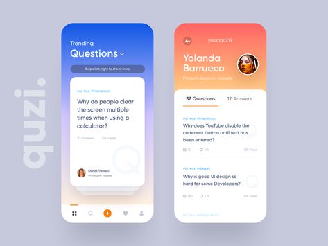 Quzi  - Question Answer App Ui by vijay verma Vijay Verma, Question Design, Ui Design Mobile, Card Ui, Quiz Design, Desain Ui, Quotes App, App Interface Design, Mobile Ui Design