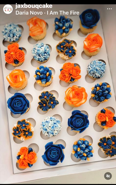 Fall Wedding Cupcakes, Yellow Cupcakes, Blue Cupcakes, Cupcake Decoration, Designer Cakes, Cupcake Cake Designs, Cake Inspo, Wedding Cakes With Cupcakes, Blue Pumpkins