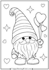 Valentine Gnome Coloring Pages - Free Printable Cute Gnome Coloring Pages, Cute Gnome Drawing, Gnome Coloring Pages Free Printable, Gnome Coloring Pages, Gnome Painting, Gnome Paint, Garden Coloring Pages, Gnome Pictures, Valentine Gnome