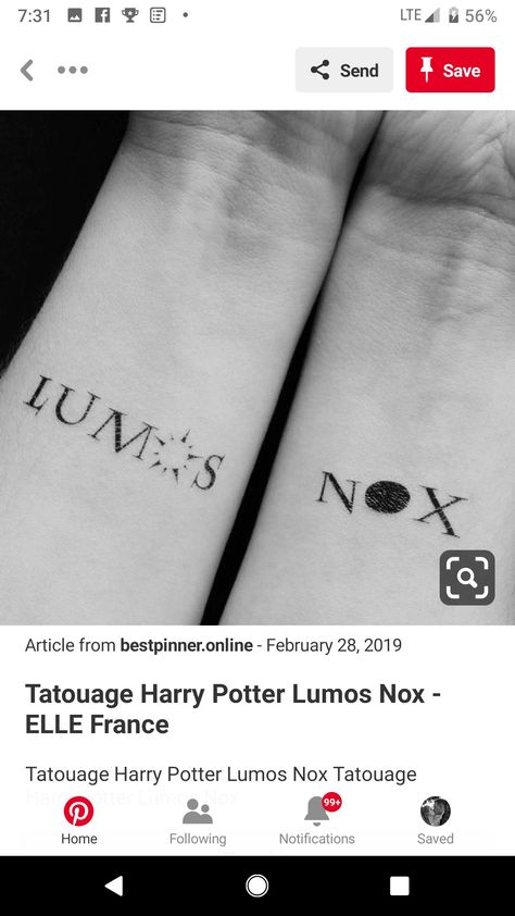 Lumos Nox Tattoo, Harry Potter Lumos, Lumos Nox, Potter Quotes, Harry Potter Quotes, Tattoo Quotes, Harry Potter, Tattoos, Quotes