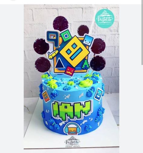 Geometry Dash Party, Geometry Dash Cake, Geometry Dash Wallpaper, Geometry Dash Lite, Geometry Games, Geometry Dash, 9th Birthday, 8th Birthday, Easy Cake