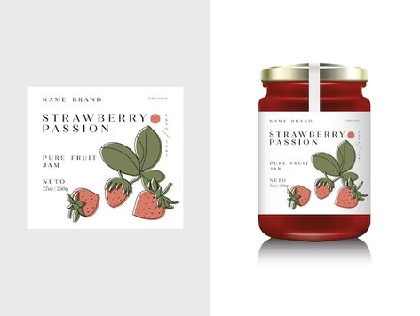 Vector illustration realistic glass bott... | Premium Vector #Freepik #vector #jam-jar #glass-jar #jar #strawberry-jam Glass Bottle Packaging, Jam Strawberry, Jam Packaging, Jam Label, Illustration Realistic, Label Image, Glass Packaging, Design Label, Fruit Jam