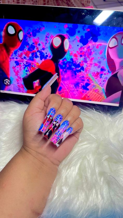 handpainted spiderverse set by @nailzbyagz on ig Nail Inspo, Hand Painted, Nails, Quick Saves