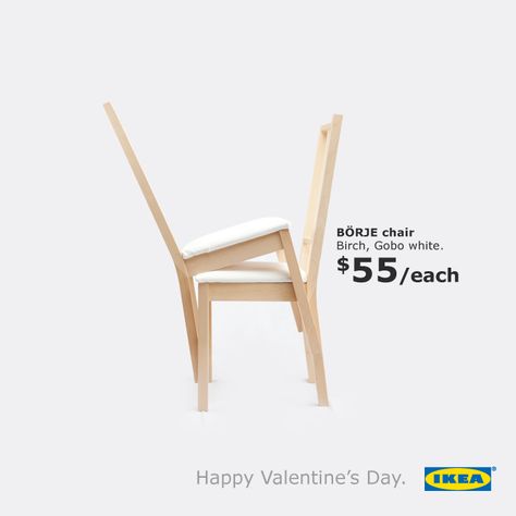 IKEA: Valentine's Day Chairs Ikea Ad, Furniture Ads, 광고 디자인, Love Chair, Publicidad Creativa, Ikea Chair, Street Marketing, Guerilla Marketing, Creative Valentines