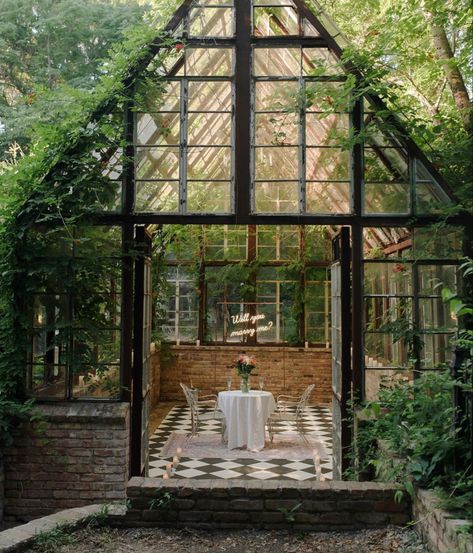 Black Green House, Green House Proposal, Greenhouse Seating, Greenhouse Airbnb, Small Greenhouse Wedding, European Greenhouse, Greenhouse Elopement, House Inside Greenhouse, Romantic Greenhouse