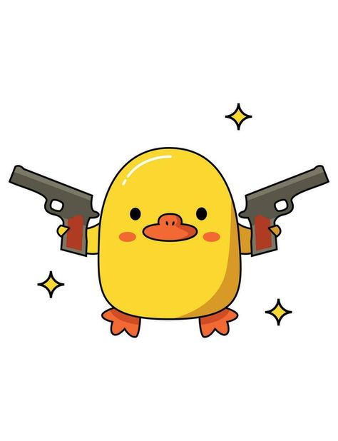 Dangerous cute duck with different weapons. Holds two guns. Vector graphic. Duck Vector, Graphic Advertisement, Duck Cartoon, Cute Duck, Duck Cloth, Vector Free, Doodles, Clip Art, Canvas