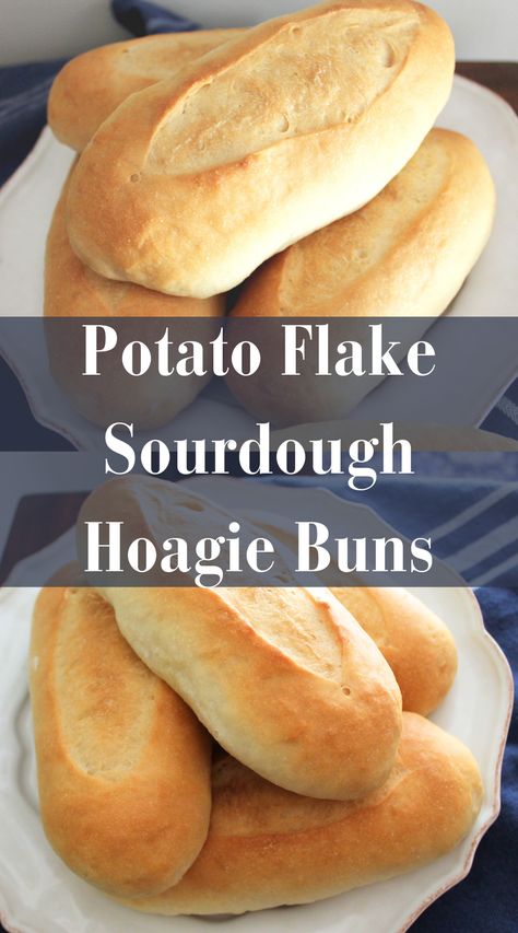 Sourdough Starter Recipe With Potato Flakes, Hoagie Bread, Potato Flake Starter, Potato Flake Sourdough Starter, Hoagie Buns, Dough Starter Recipe, Flake Recipes, Discard Recipe, Cheese Stuffed Meatballs