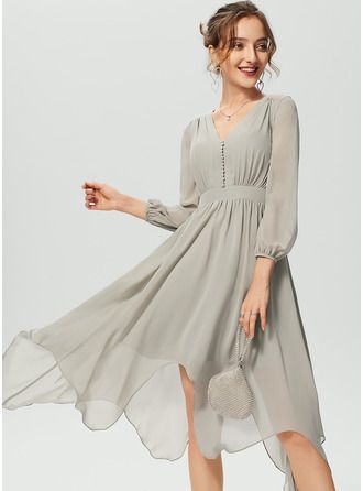 Tea Length Cocktail Dresses Casual, Chiffon Dress Casual Classy, Asymmetrical Chiffon Dress, Plain Dresses, Choir Dresses, Recital Dress, Casual Cocktail Dress, Cocktail Dress Classy, Dresses Occasion