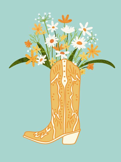 Cowgirl Boots And Flowers, Boot Vase, Cowgirl Summer, Country Backgrounds, Western Wallpaper Iphone, Cowgirl Boot, Cowboy Art, Preppy Wallpaper, Coastal Cowgirl