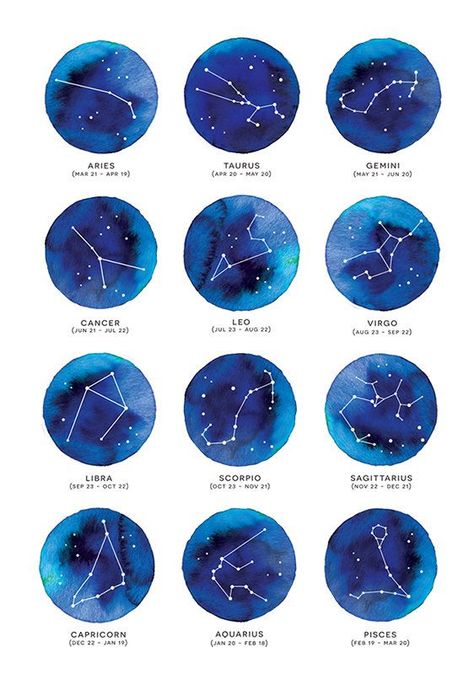 Zodiac signs watercolors Sistem Solar, طابع بريدي, Kunst Inspiration, Star Constellations, Seni Cat Air, Zodiac Constellations, Zodiac Horoscope, Trendy Tattoos, The Night Sky