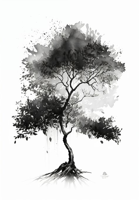 Asiatic Tree Trees Art Drawing, Ancient Indian Paintings, Geometric Line Tattoo, Japanese Tree, Chinese Landscape Painting, Sensory Art, Landscape Sketch, Tinta China, Chinese Landscape